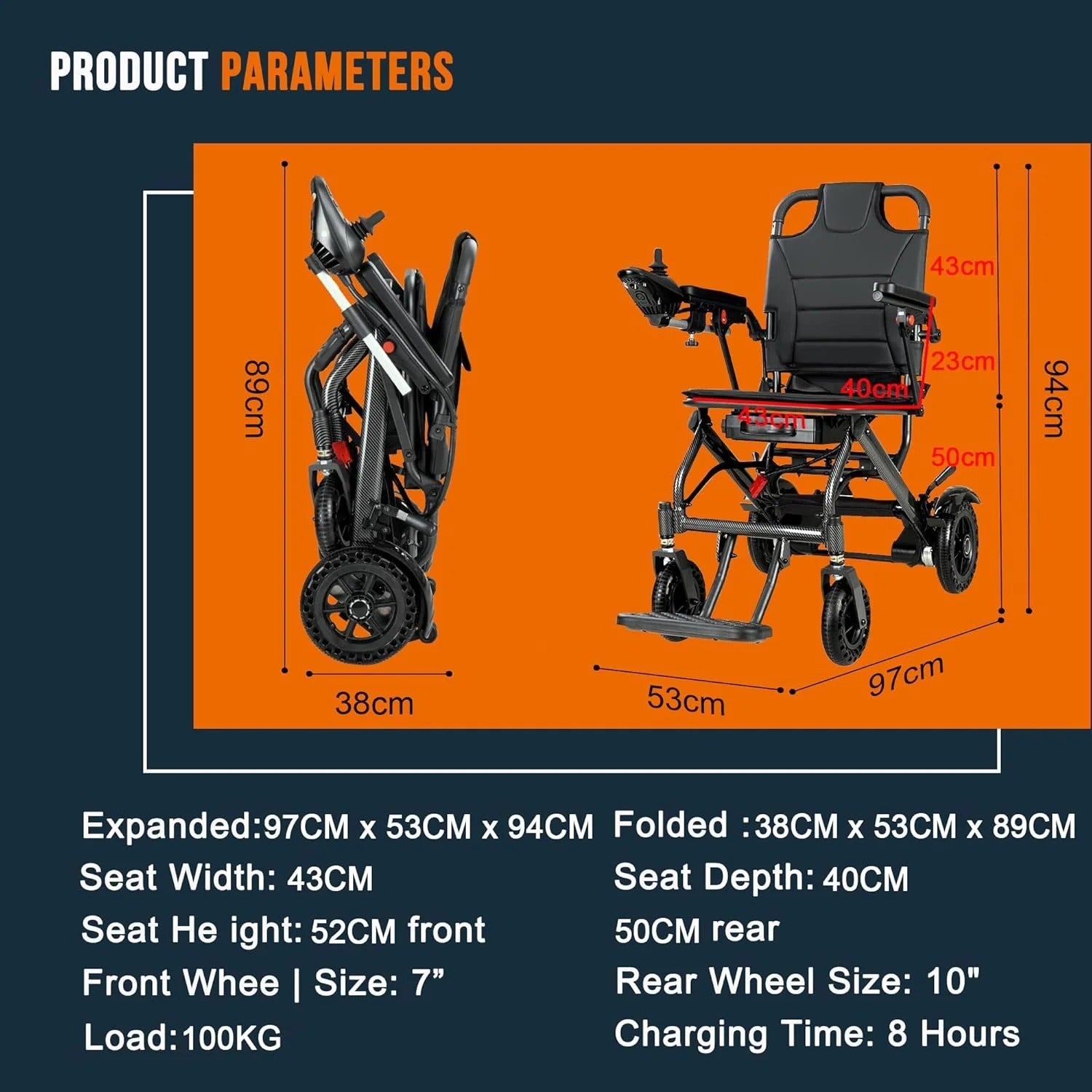 Ultra-Light Carbon Fiber Electric Wheelchair – 13 kg Body, Airline-Approved Battery, Dual Braking, 20 km Range, Supports 100 kg (220 lb)